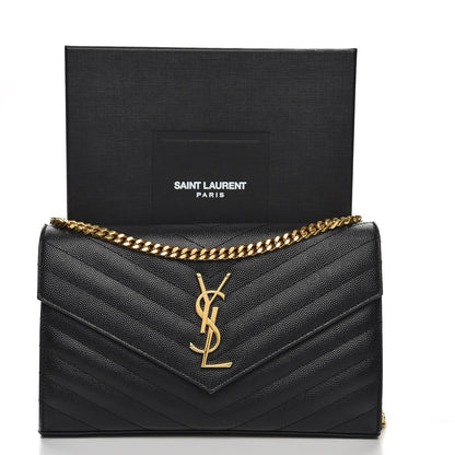 Saint Laurent Grain De Poudre Matelasse Chevron Monogram Chain Wallet Black 8 of 8