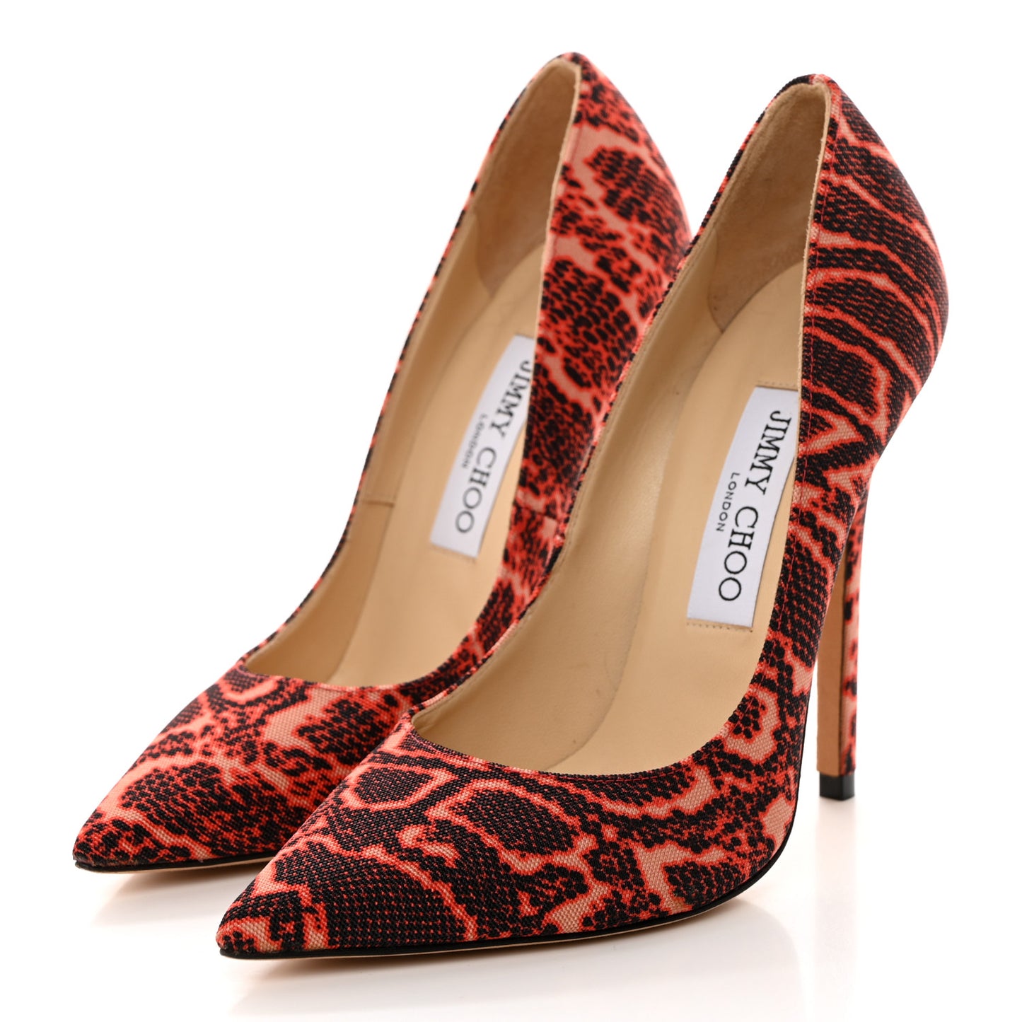 Fabric Snake Printed Anouk Pumps 36 Mandarin Red Mix