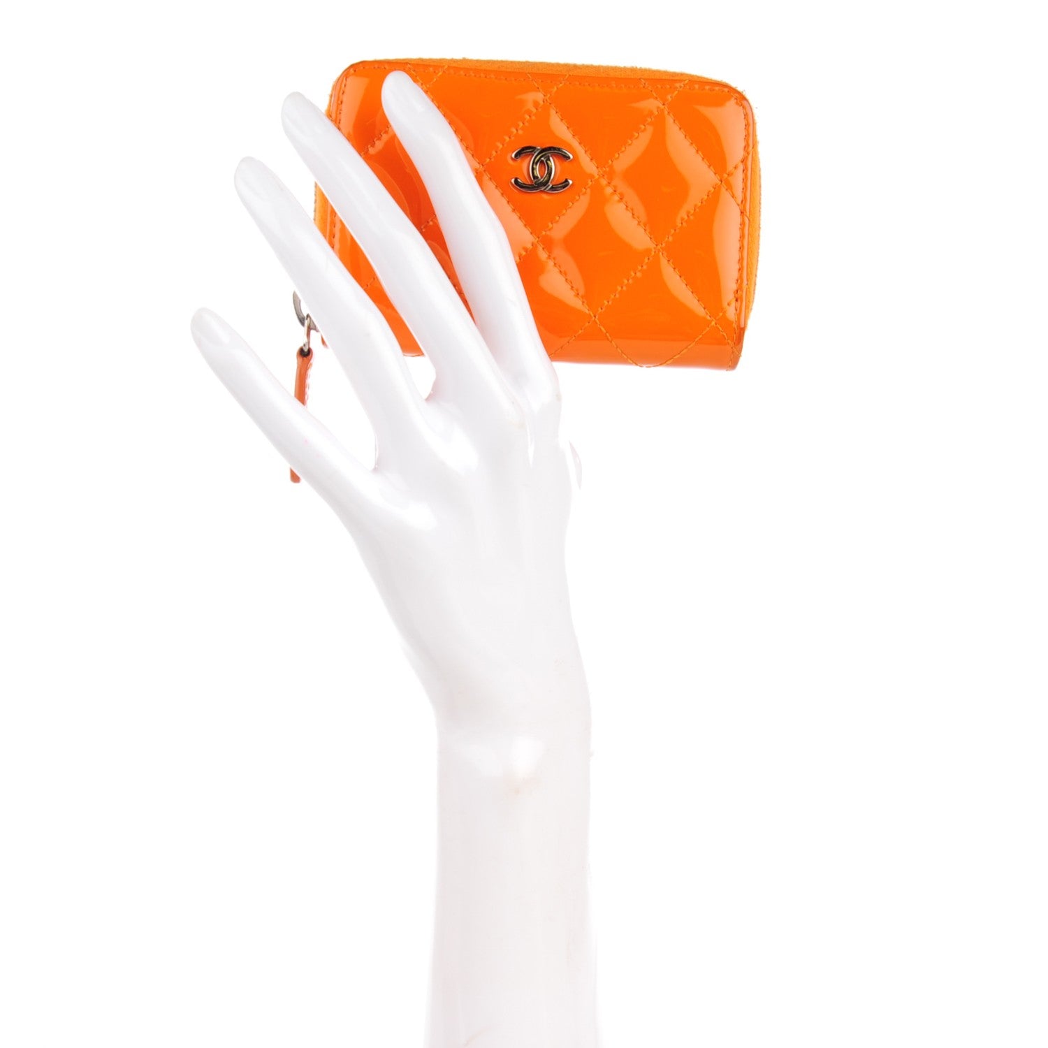 Chanel Patent Calfskin Quilted Zip Coin Purse Orange 4 of 11