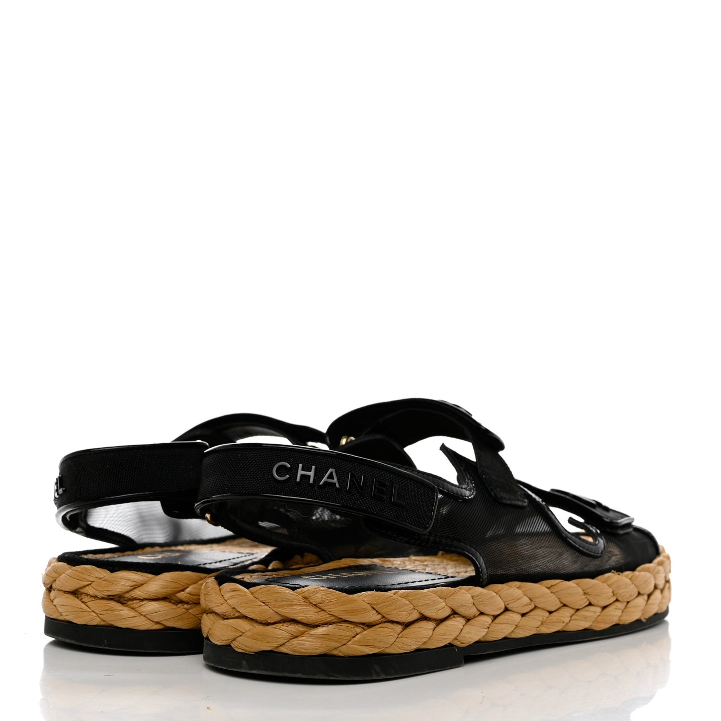 Mesh Patent Calfskin Velcro Dad Sandals 40 Black