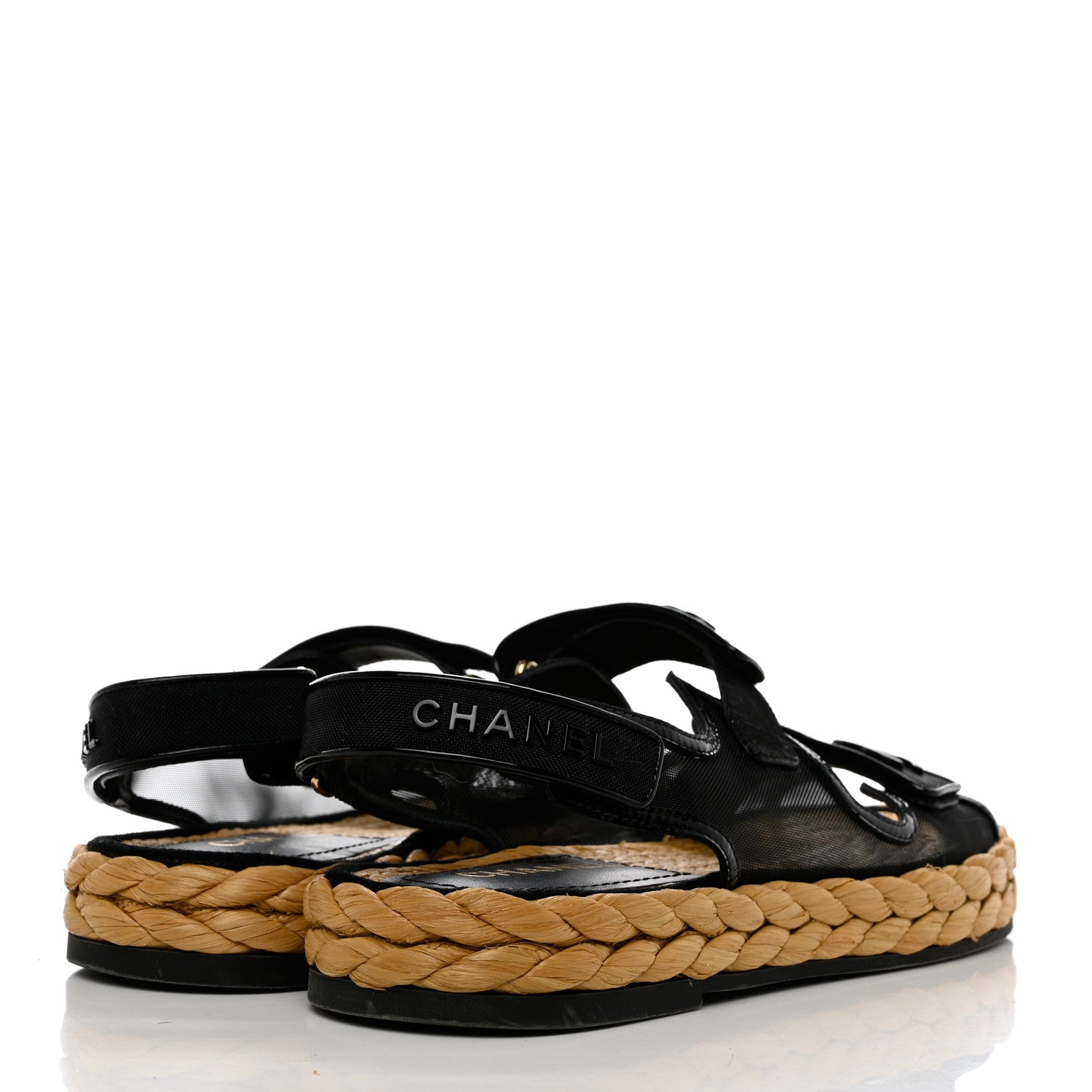 Chanel Mesh Patent Calfskin Velcro Dad Sandals 40 Black 4 of 9