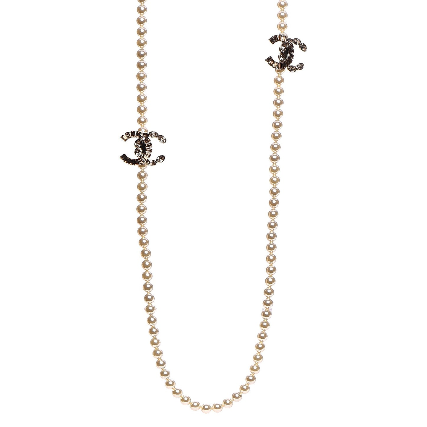 Pearl Crystal CC Long Necklace