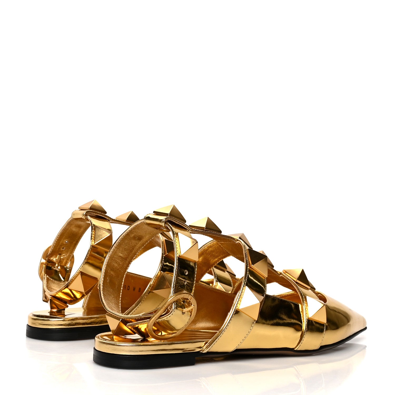 Valentino Garavani Metallic Patent Roman Stud Ankle Strap Flat Mules 38 Antique Brass 4 of 8