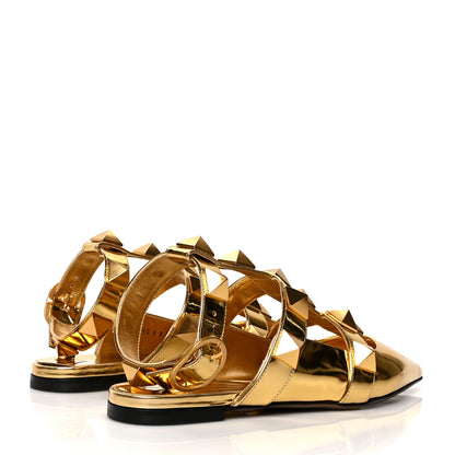 Valentino Garavani Metallic Patent Roman Stud Ankle Strap Flat Mules 38 Antique Brass 4 of 8