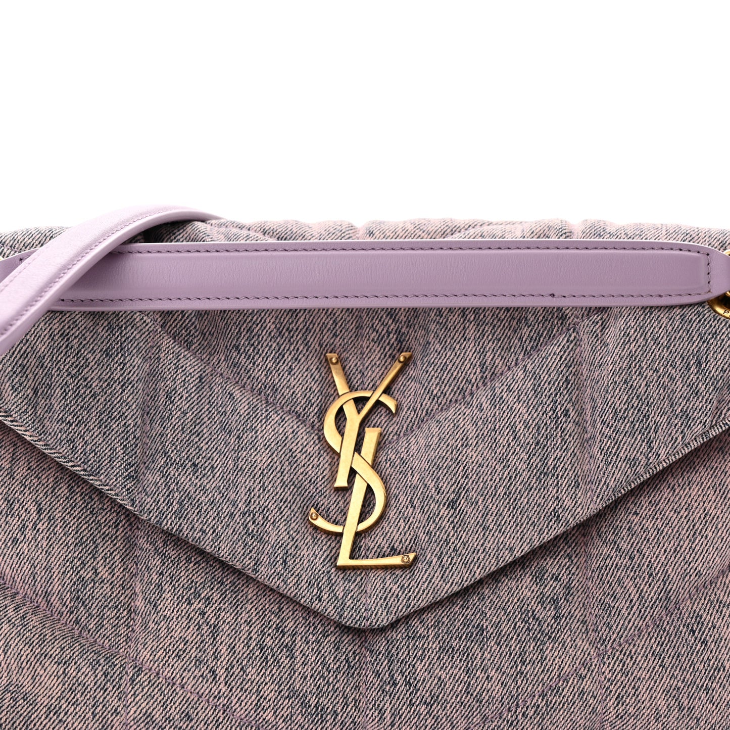 Denim Quilted Small Loulou Puffer Monogram Chain Satchel Bleached Lilac