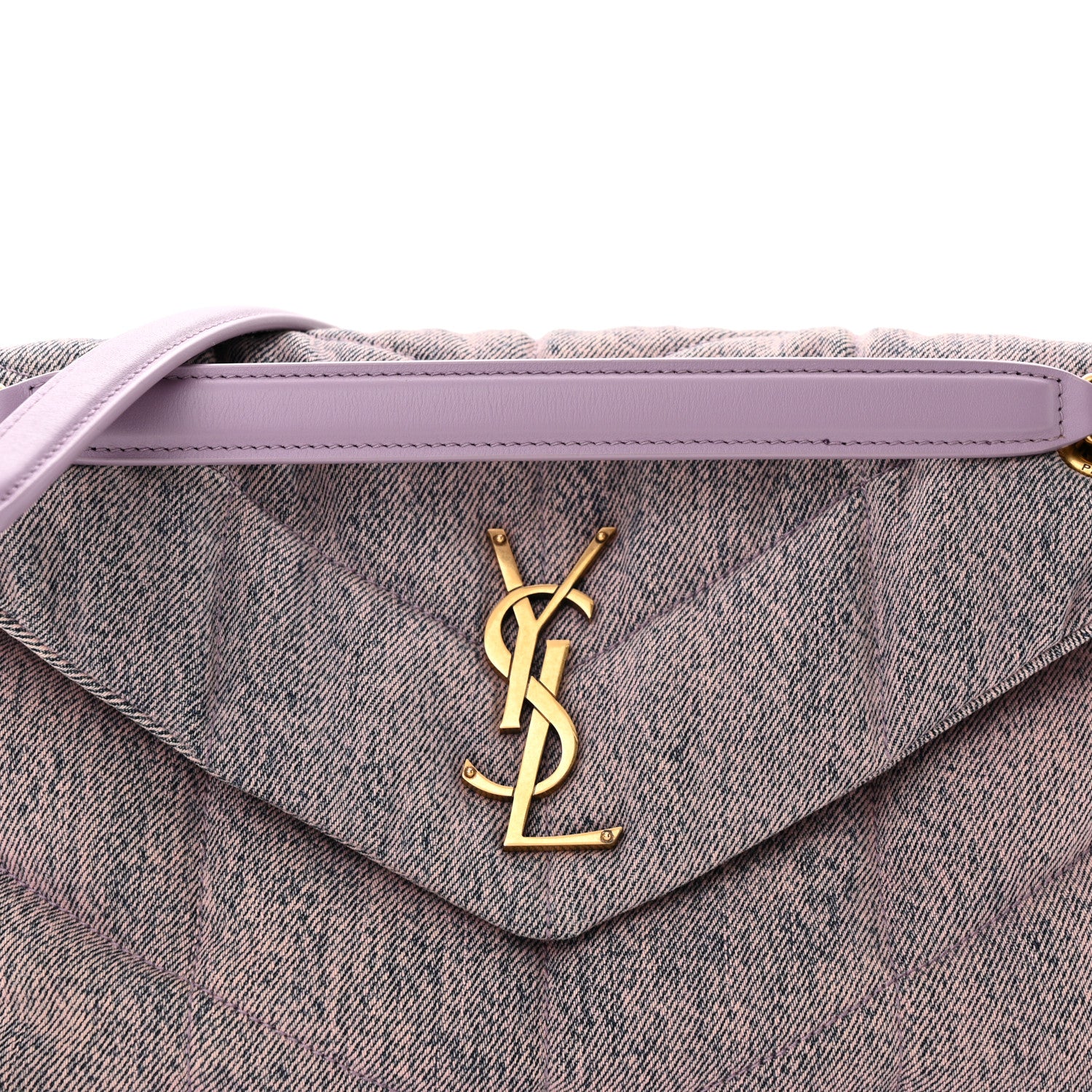 Saint Laurent Denim Quilted Small Loulou Puffer Monogram Chain Satchel Bleached Lilac 8 of 12
