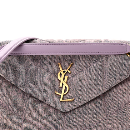 Saint Laurent Denim Quilted Small Loulou Puffer Monogram Chain Satchel Bleached Lilac 8 of 12