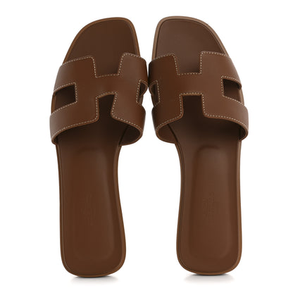 Hermes Box Calfskin Oran Sandals 39 Gold 2 of 10
