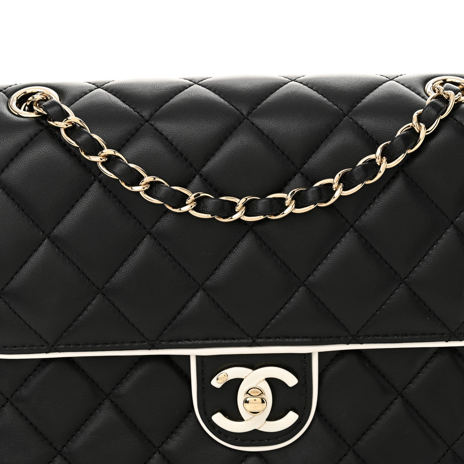 Chanel Lambskin Quilted Resin Graphic Frame Flap Bag Black White 8 of 12