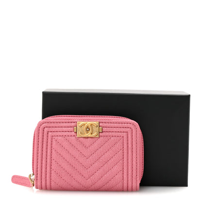Chanel Caviar Chevron Quilted Boy Zip Around Coin Purse Wallet Pink 8 of 8