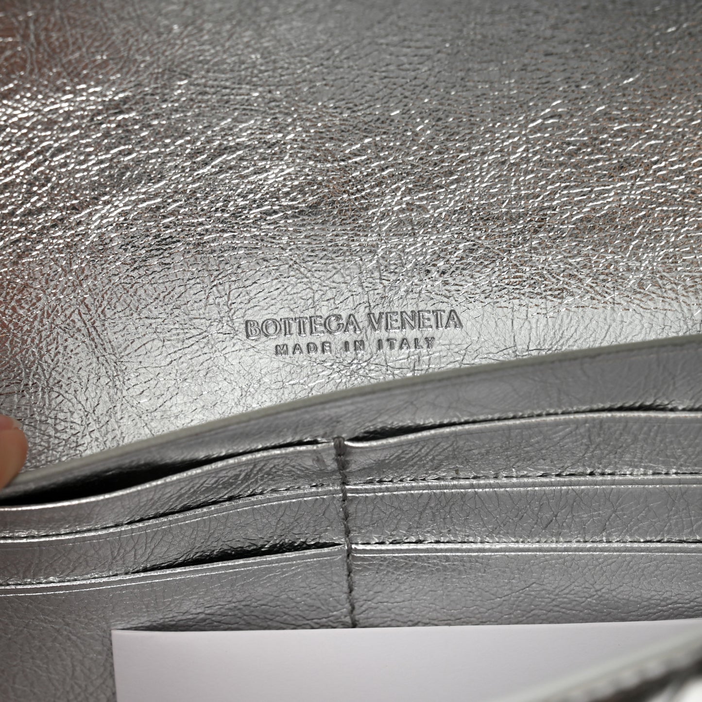 Metallic Nappa Intrecciato Long Andiamo Top Handle Silver
