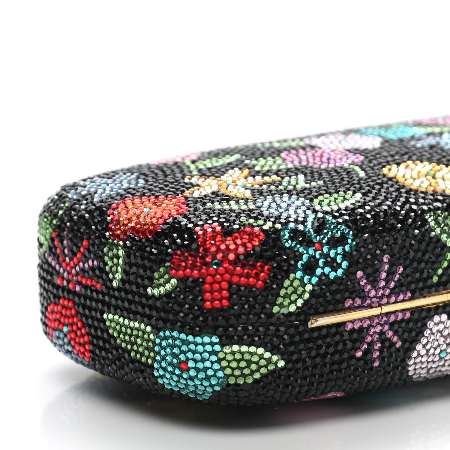 Judith Leiber Swarovski Crystal Flower Clutch Black Gold Multicolor 7 of 8