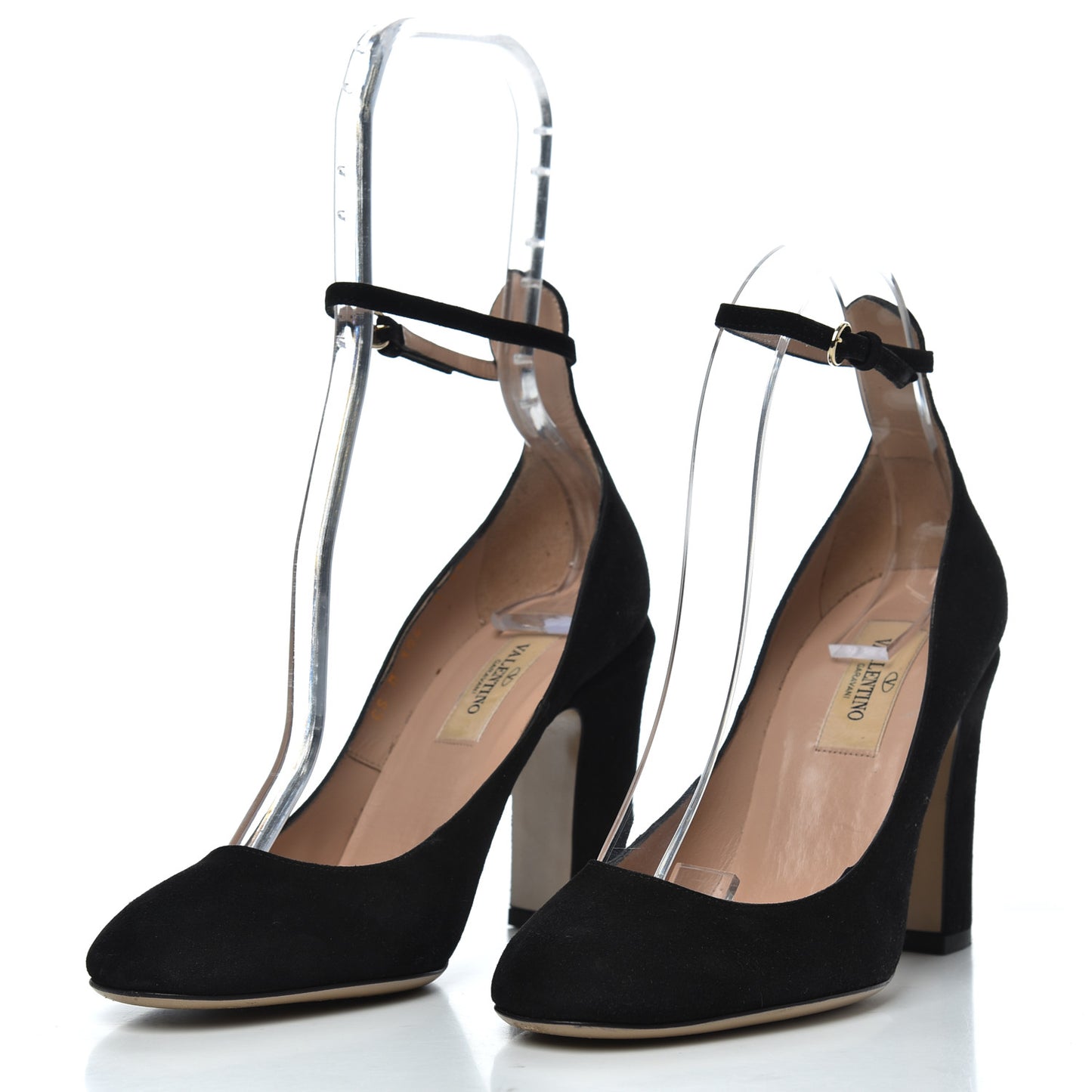 Suede Tan-Go Mary Jane Ankle Strap 100mm Pumps 35.5 Black