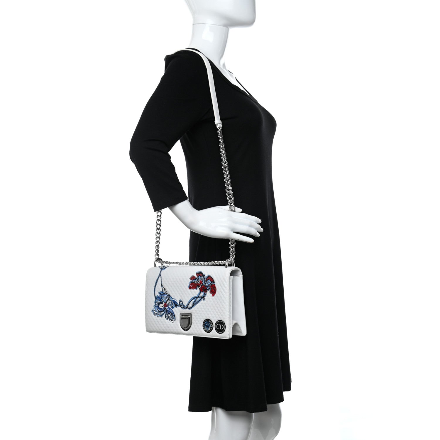 Christian Dior Lambskin Quilted Embroidered Small Diorama Flap Bag Off White 2 of 12