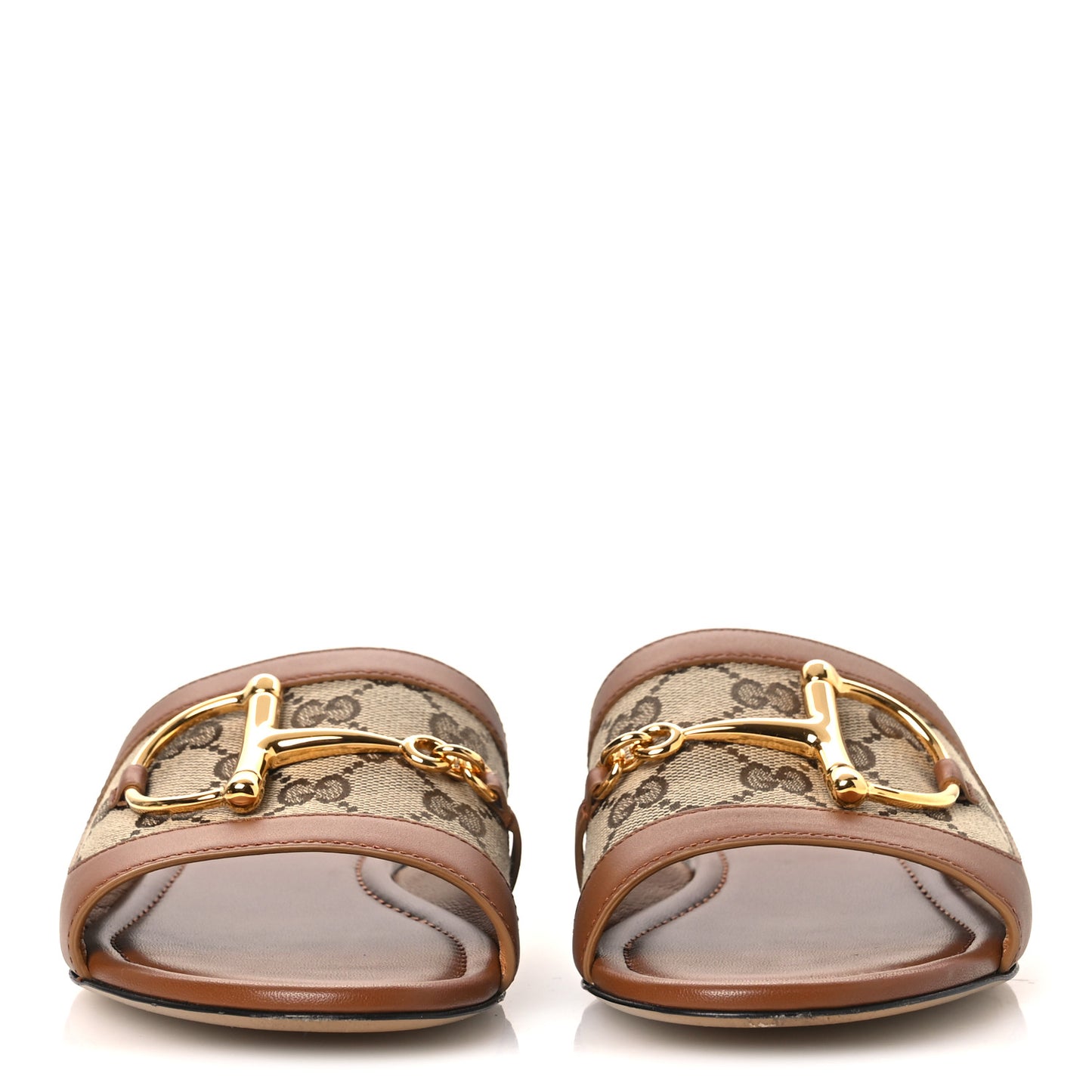 Calfskin Monogram Horsebit Womens Slide Sandals 37 Beige Ebony Sundial