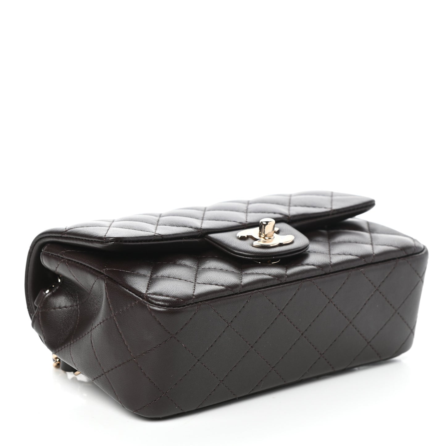 Lambskin Quilted Mini Rectangular Flap Dark Brown