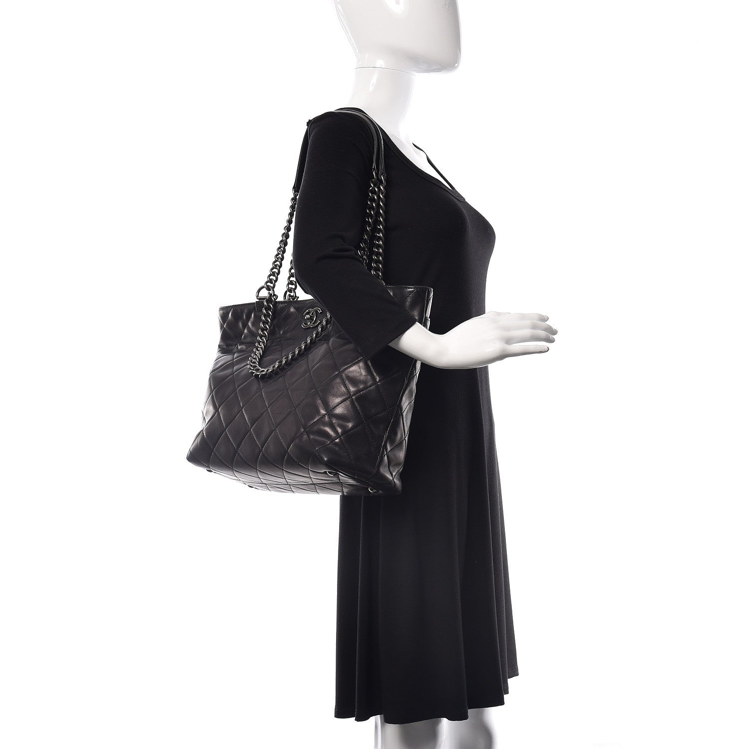 Chanel Calfskin Quilted Large Shopping In Chains Tote Black 2 of 14