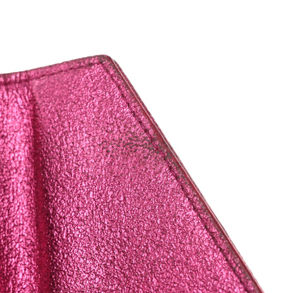 Saint Laurent Metallic Crackled Calfskin Matelasse Chevron Monogram Flap Wallet Fuchsia 12 of 13