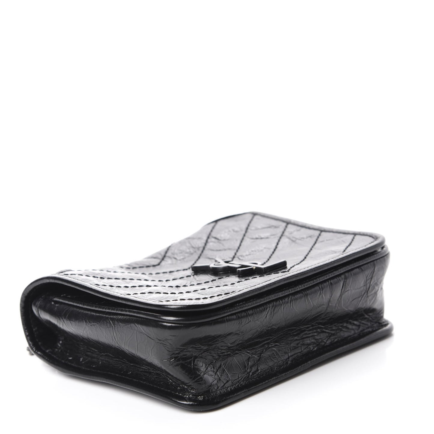 Crinkled Calfskin Matelasse Monogram Niki Chain Wallet Black