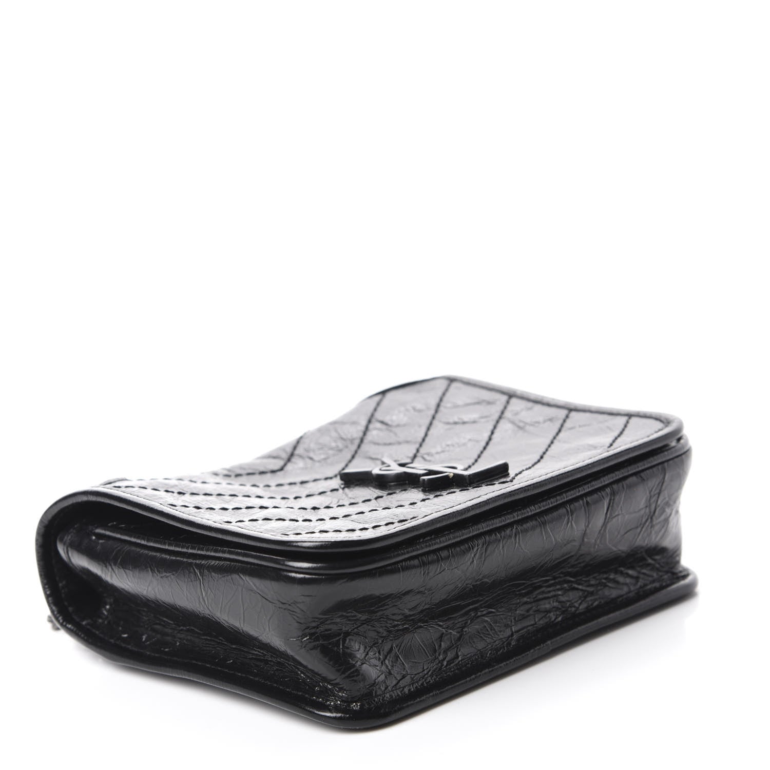 Saint Laurent Crinkled Calfskin Matelasse Monogram Niki Chain Wallet Black 4 of 10