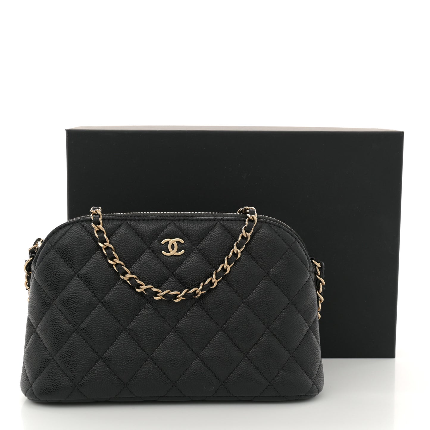 Caviar Quilted Classic Clutch With Chain Black