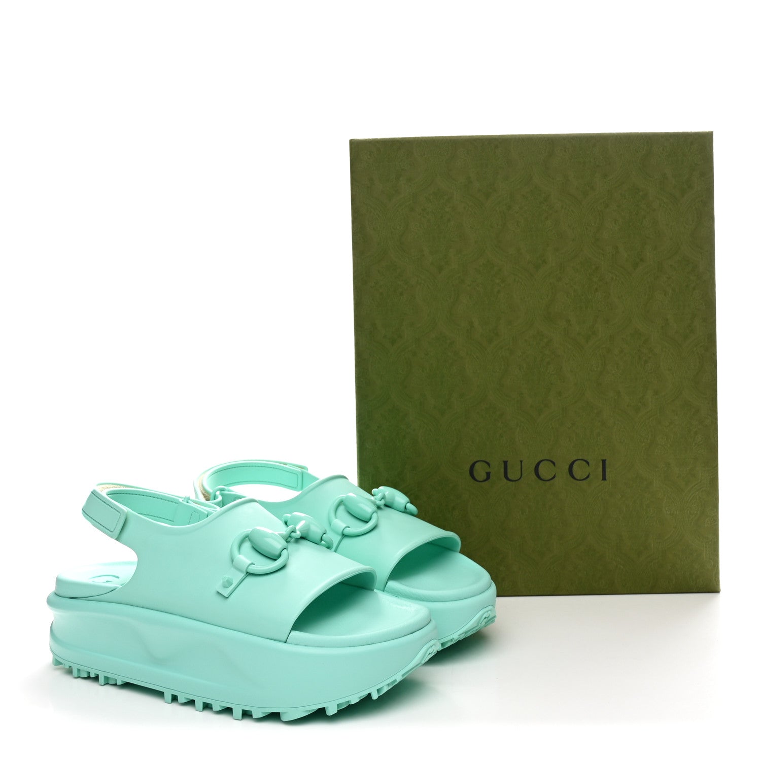 Gucci Soft Rubber Horsebit Womens Slingback Sandals 39 Teal Cyan 9 of 9