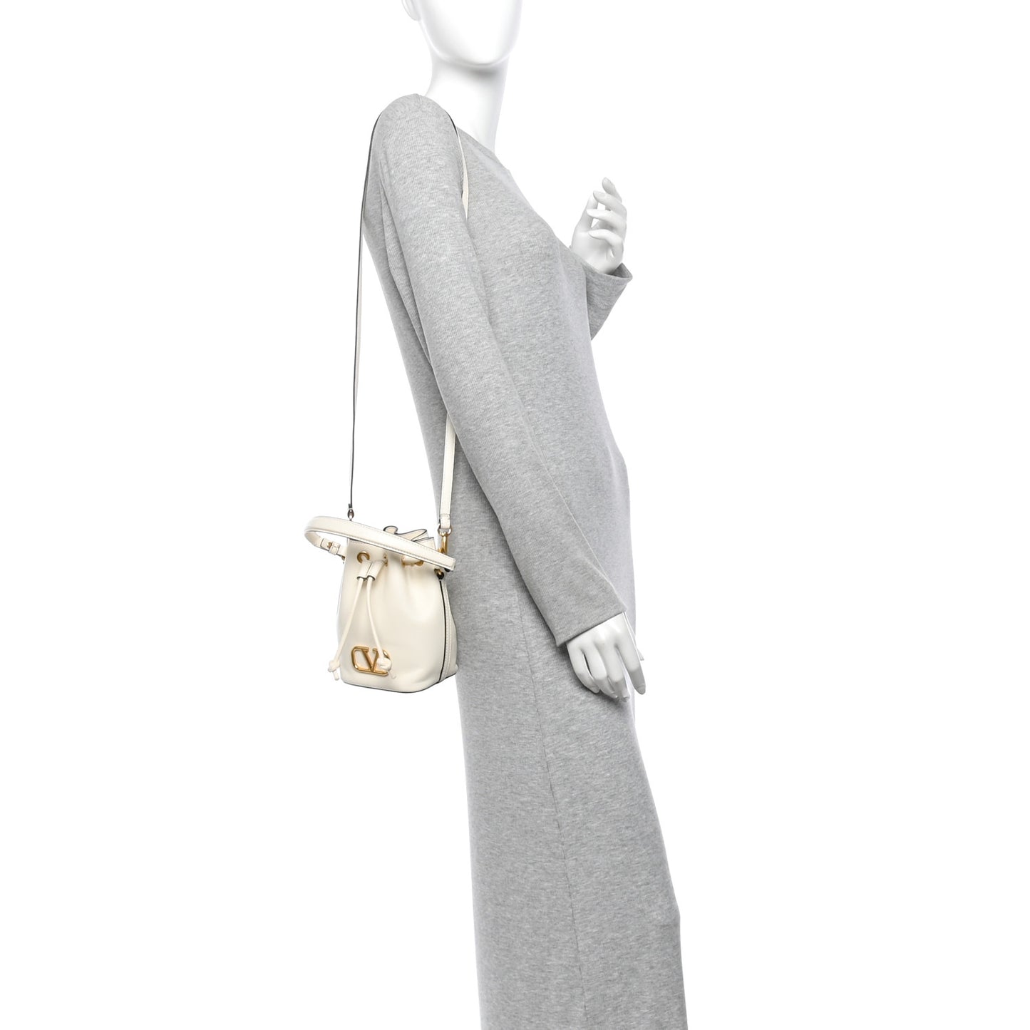 Nappa Mini VLogo Signature Bucket Bag Light Ivory