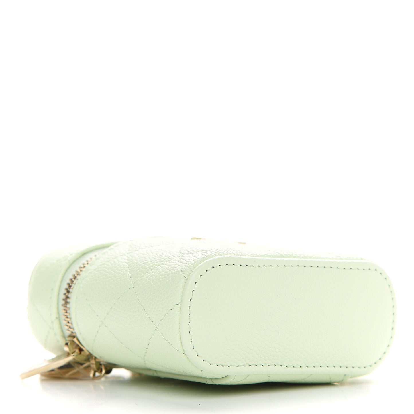 Caviar Quilted Small Handle With Care Vanity Case With Chain Light Green