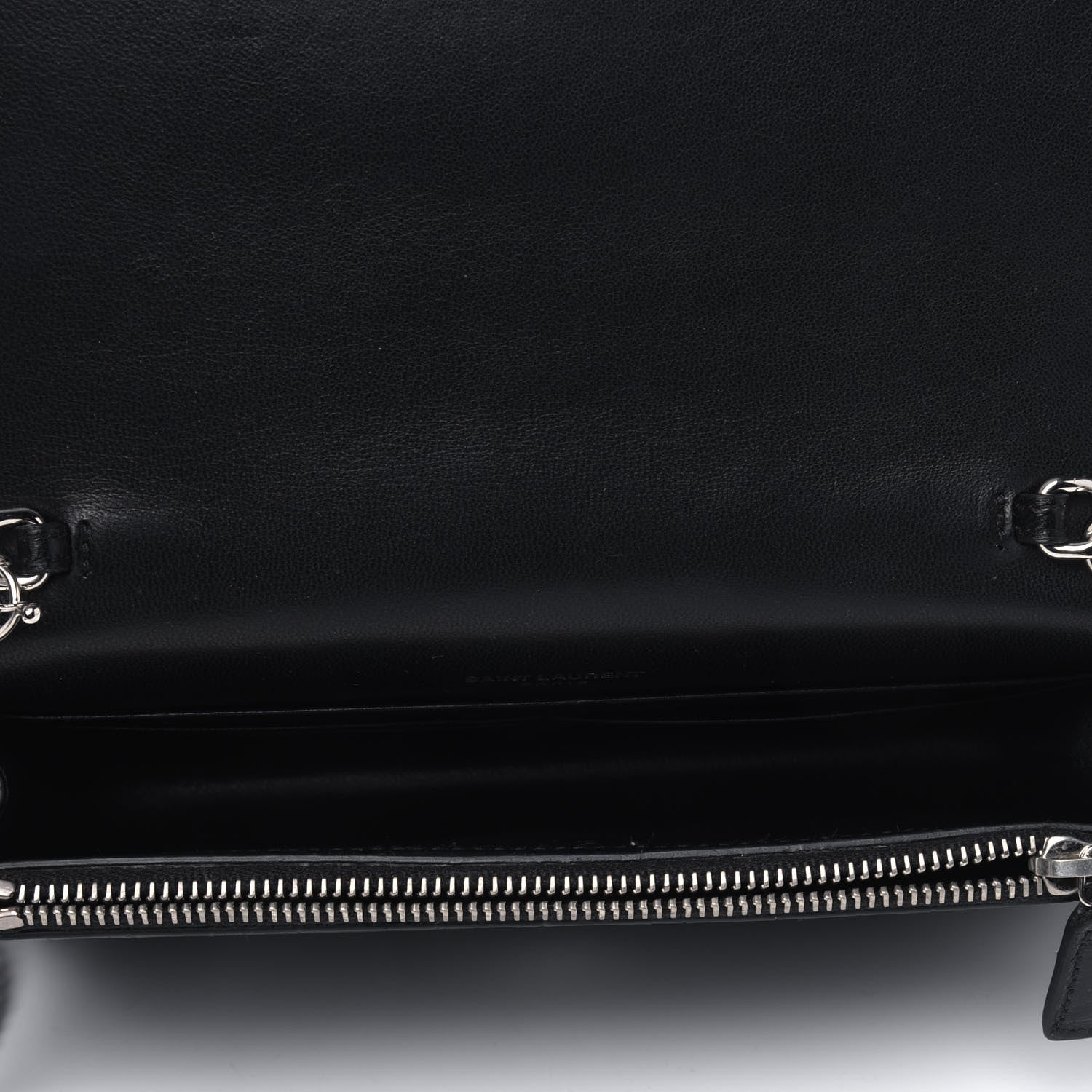 Saint Laurent Calfskin Crocodile Embossed Kate Monogram Tassel Chain Wallet Black 3 of 4