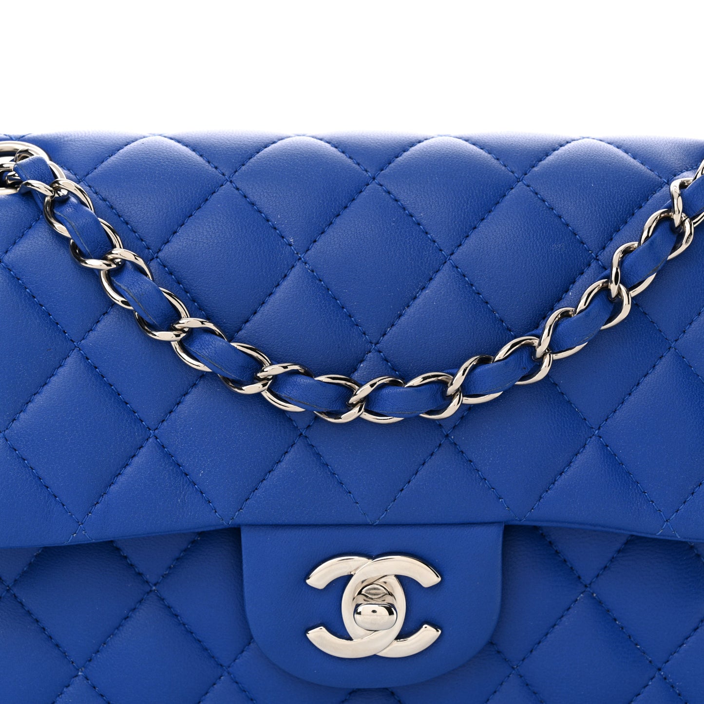 Lambskin Quilted Small Double Flap Blue