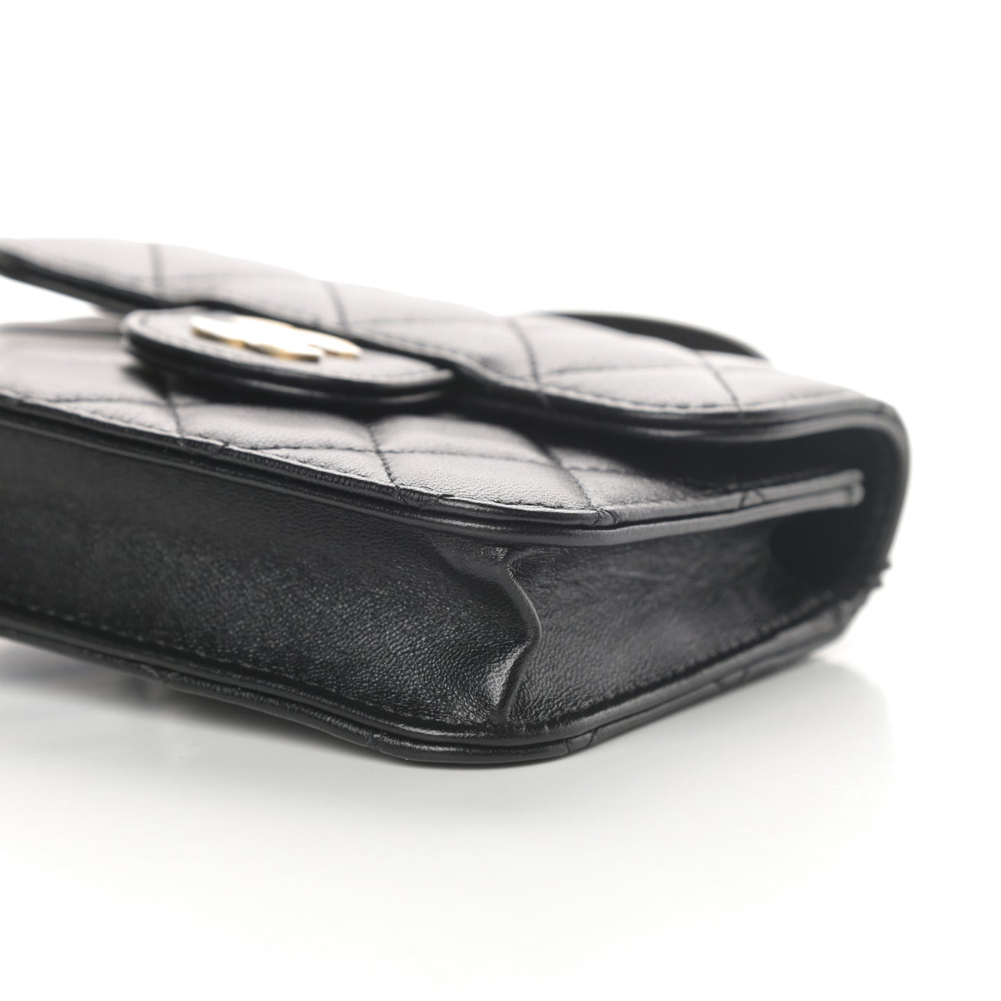 Lambskin Quilted Top Handle Flap Coin Purse With Chain Black