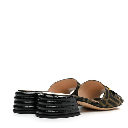Fendi Jacquard Calfskin FF Crocodile Embossed Promenade Slide Sandals 36 Tobacco Moro Black 4 of 8