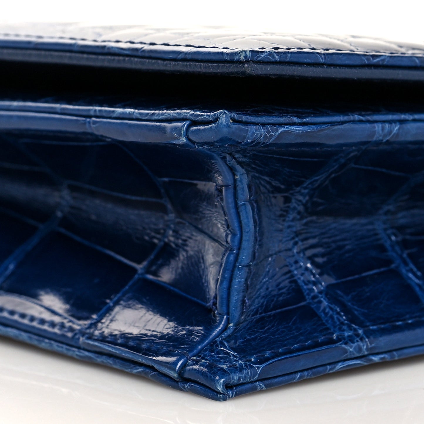 Shiny Crocodile Lady Dior Chain Clutch Blue