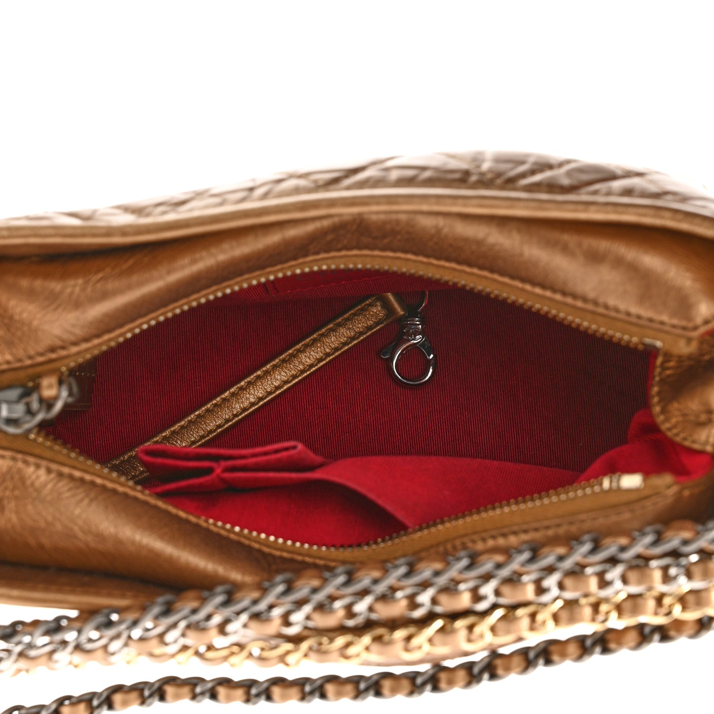 Metallic Aged Calfskin Quilted Small Gabrielle Hobo Bronze