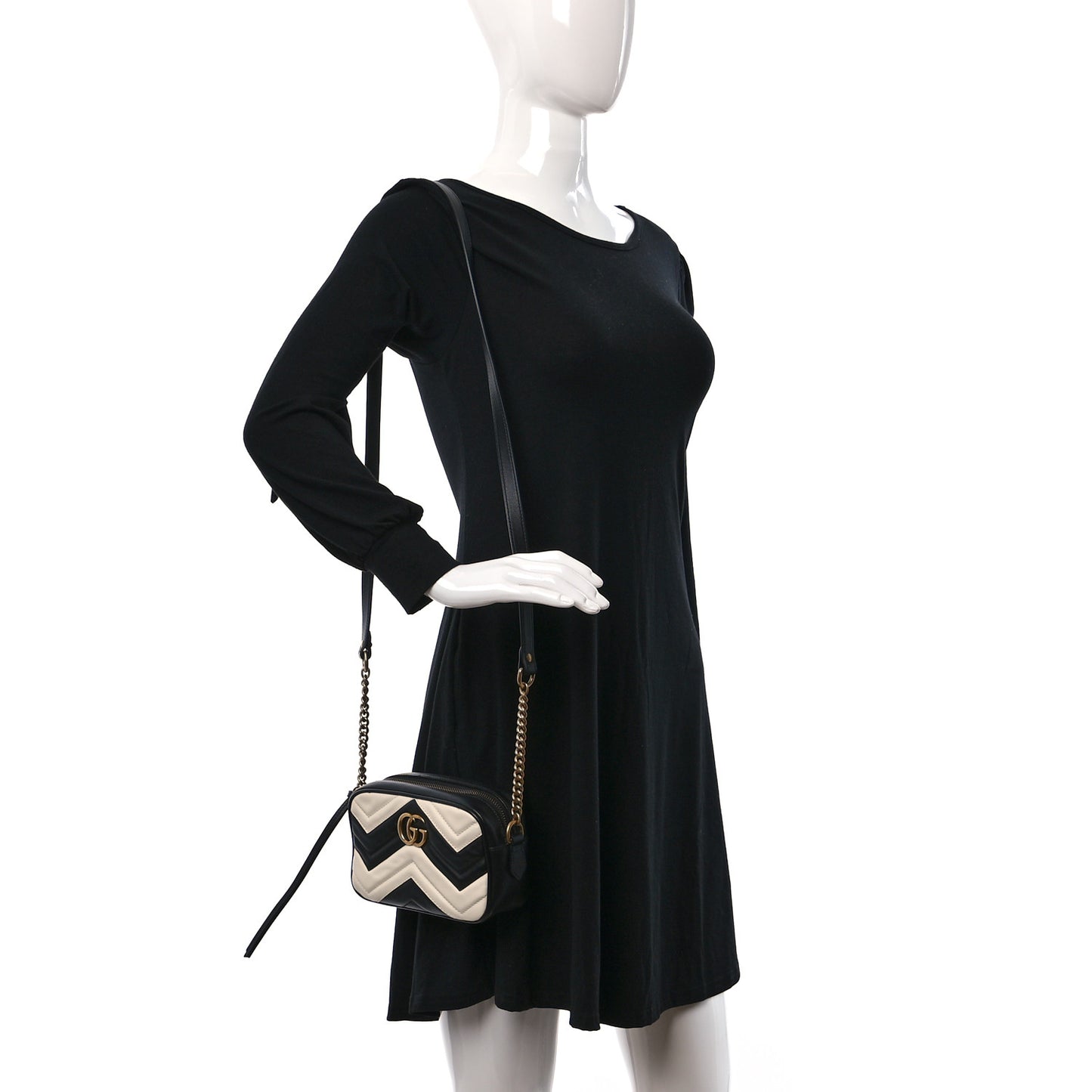 Calfskin Matelasse Mini GG Marmont Chain Shoulder Bag Black White