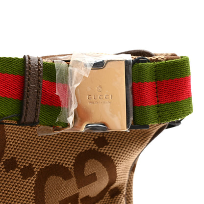 Gucci Monogram Jumbo GG Textured Dollar Calfskin Web Belt Bag Camel Ebony New Acero 9 of 9