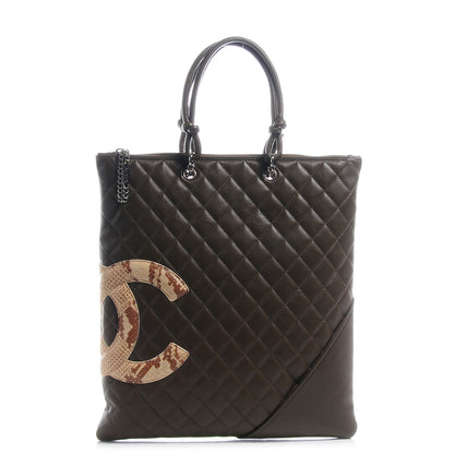 Chanel Calfskin Python Quilted Cambon Flat Tote Khaki 1 of 7