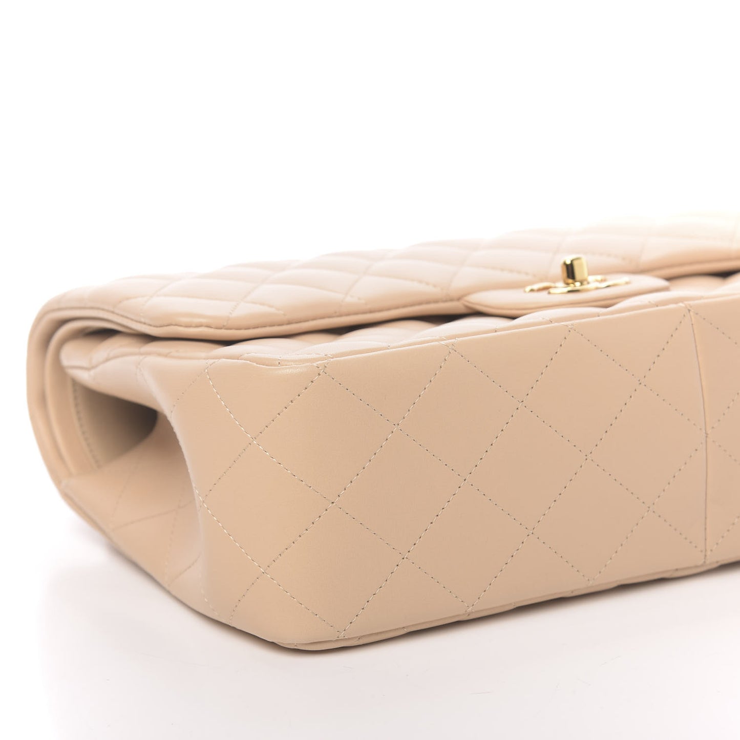 Lambskin Quilted Jumbo Double Flap Beige Clair