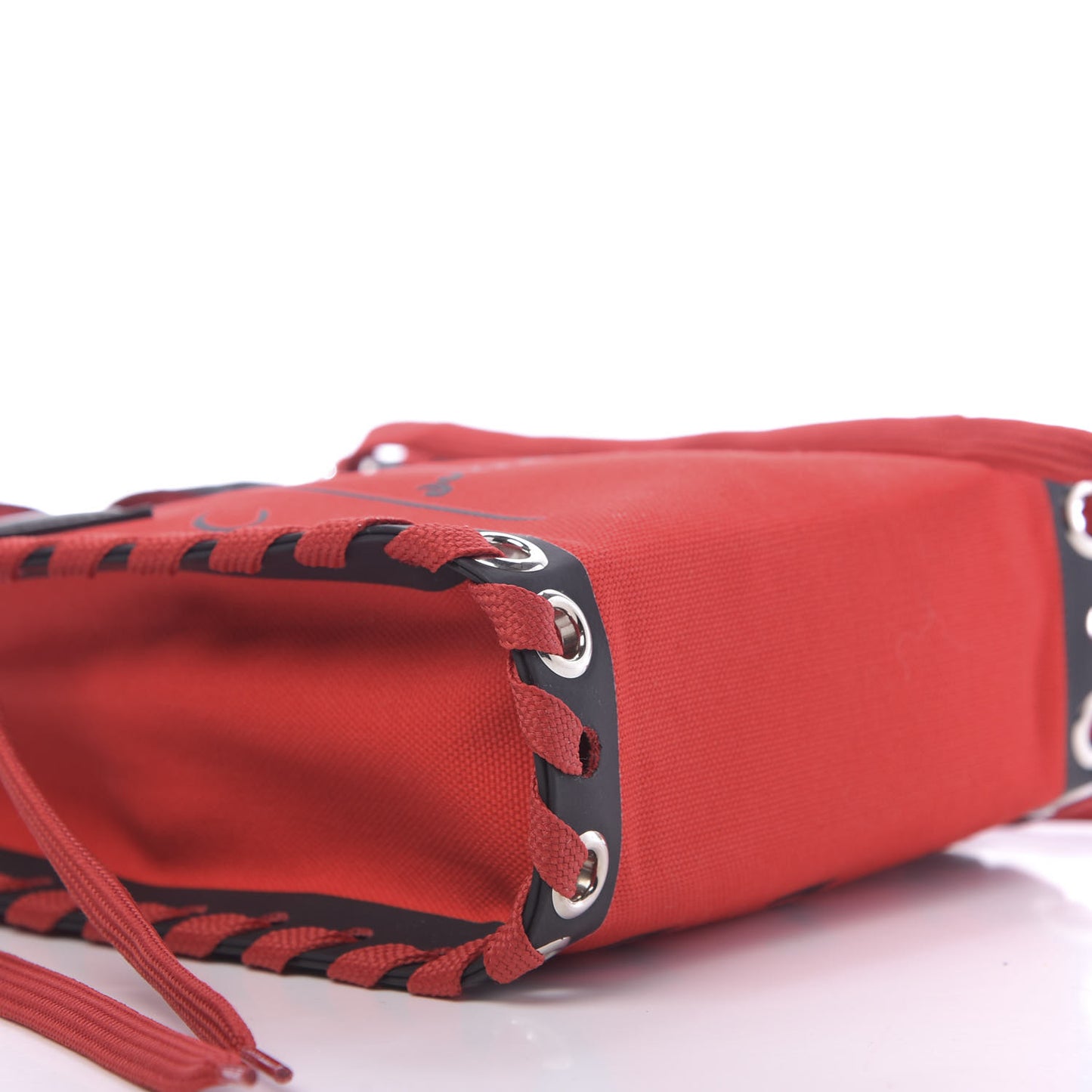 Braided Canvas Mini Cabalace Shopper Tote Red Black
