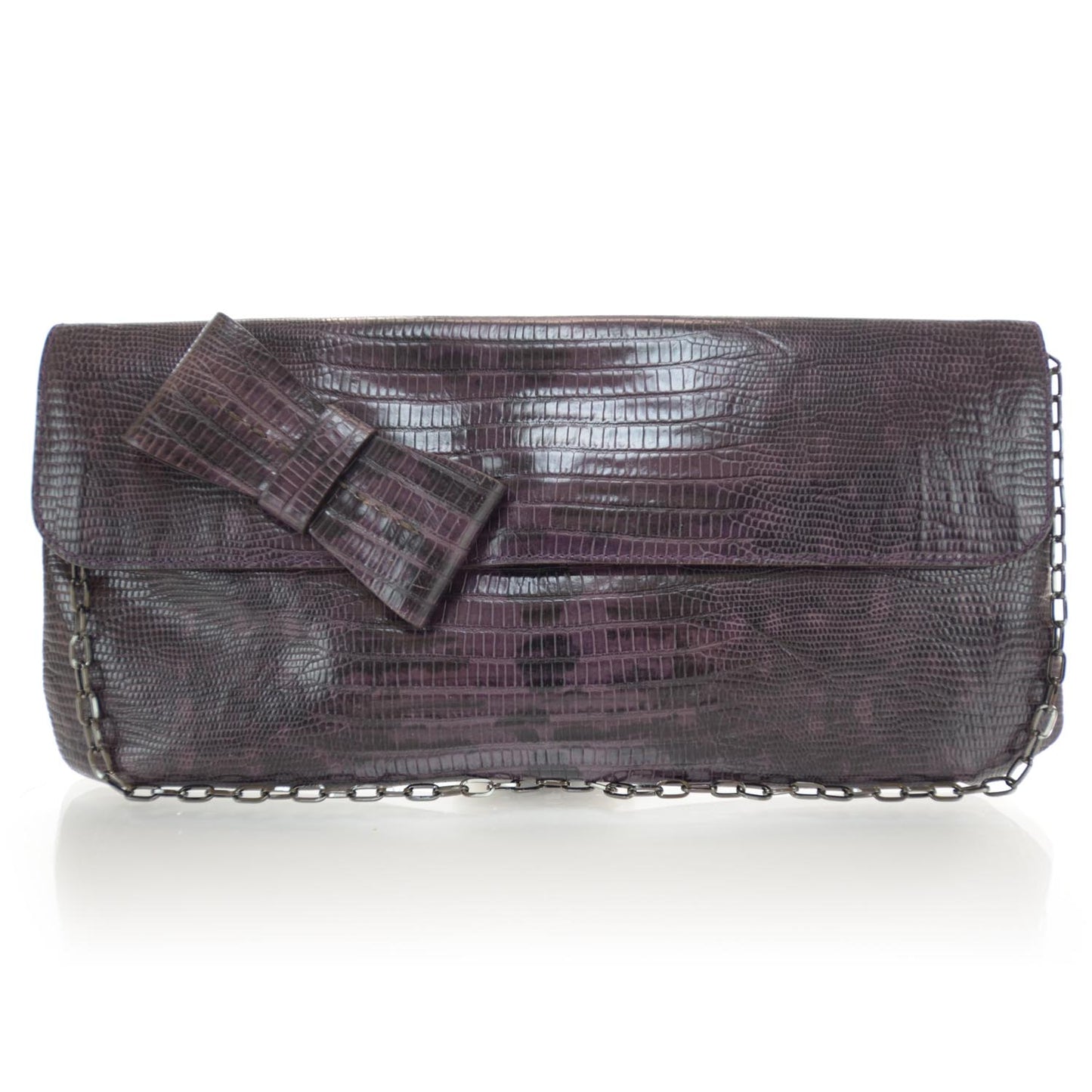 Lizard Embossed Bow Clutch Bag