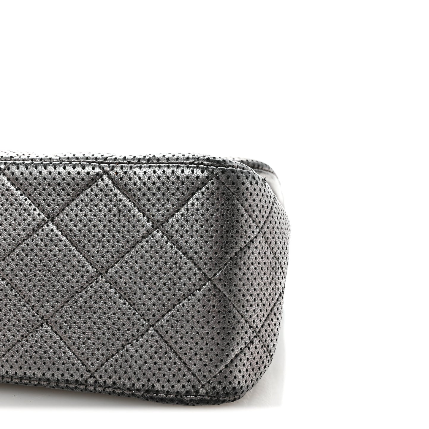 Metallic Perforated Lambskin Quilted Jumbo Double Flap  Dark Silver