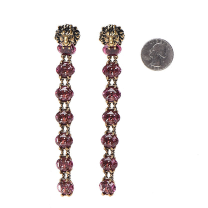 Gucci Crystal Metal Lionhead Drop Earrings Rosa Aged Gold 2 of 4