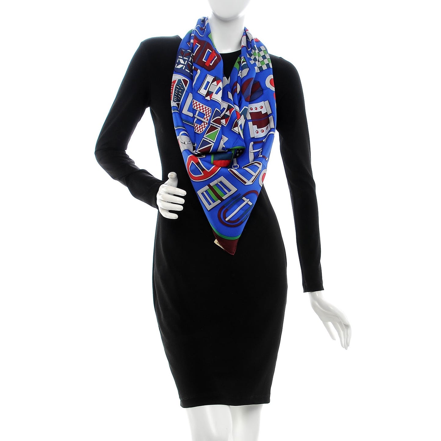 Silk Carré en Boucles Scarf 90 Bleu Roy Bordeaux Vert