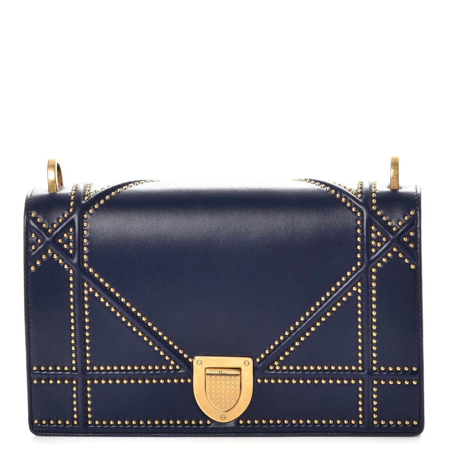 Lambskin Studded Medium Diorama Flap Bag Navy Blue