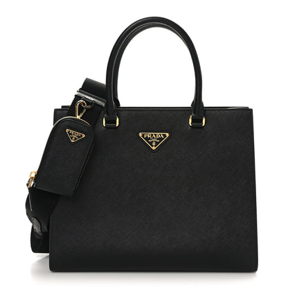 Prada Saffiano Lux Metal Triangle Logo Medium Shoulder Tote Handbag Black 1 of 8