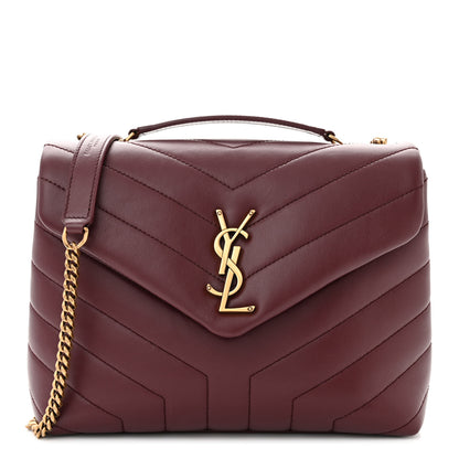 Saint Laurent Calfskin Y Quilted Monogram Small Loulou Chain Satchel Dark Legion Red 1 of 11