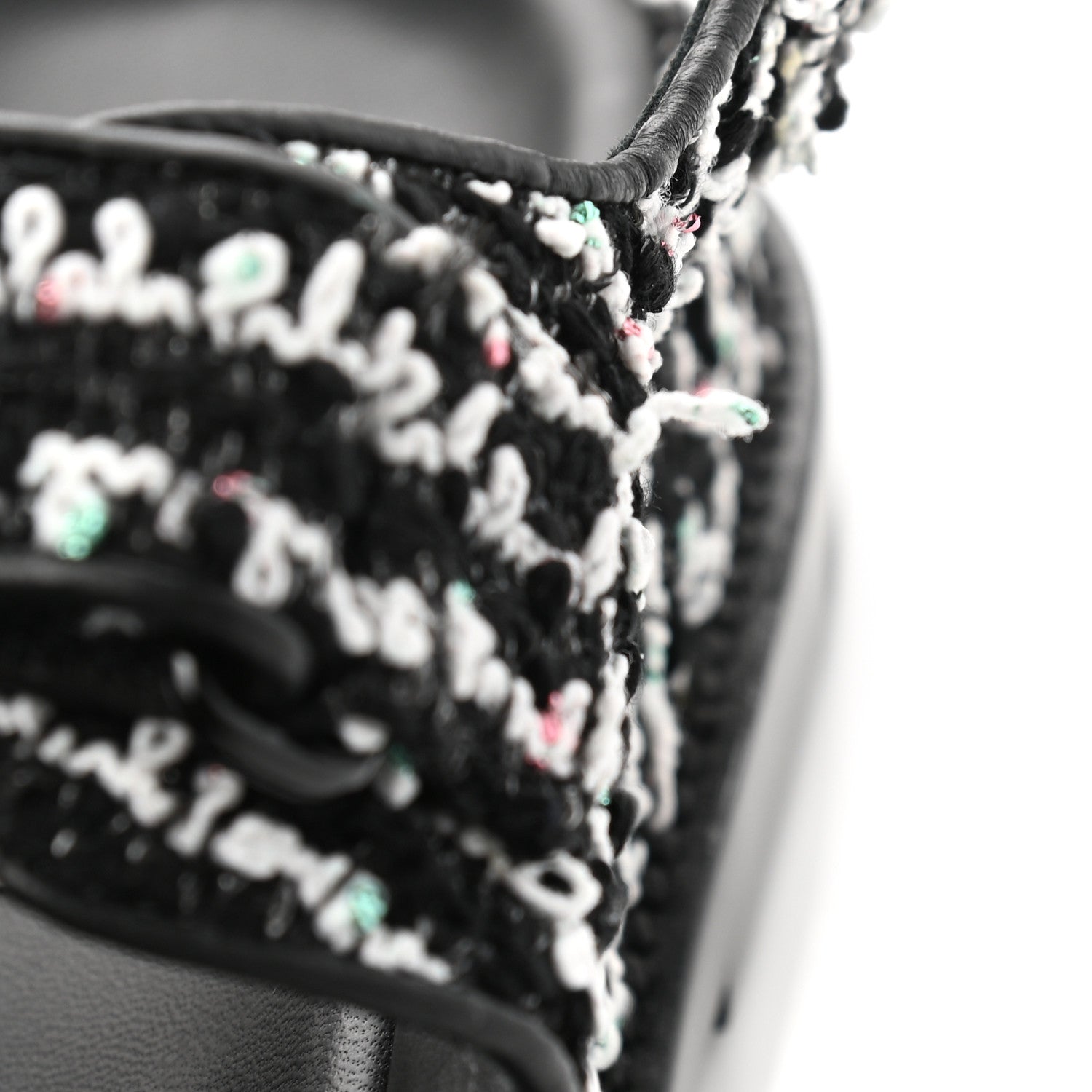 Chanel Tweed Lambskin Dad Sandals 39.5 Black White 9 of 10