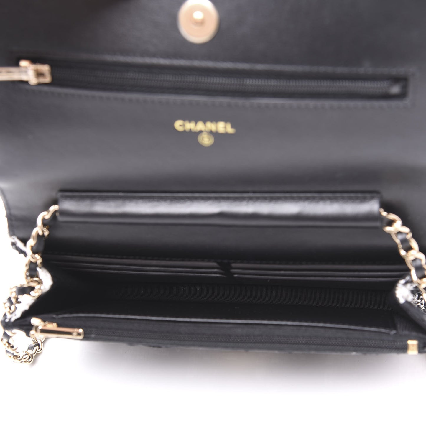 Tweed Quilted Wallet On Chain WOC Black Ecru White