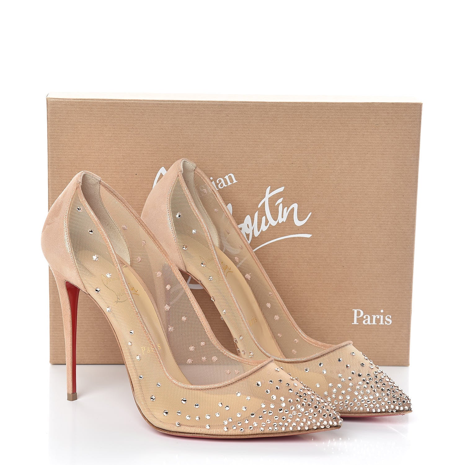 Christian Louboutin Suede Silk Crystal Strass Follies 100 Pumps 40 Neutral 11 of 11