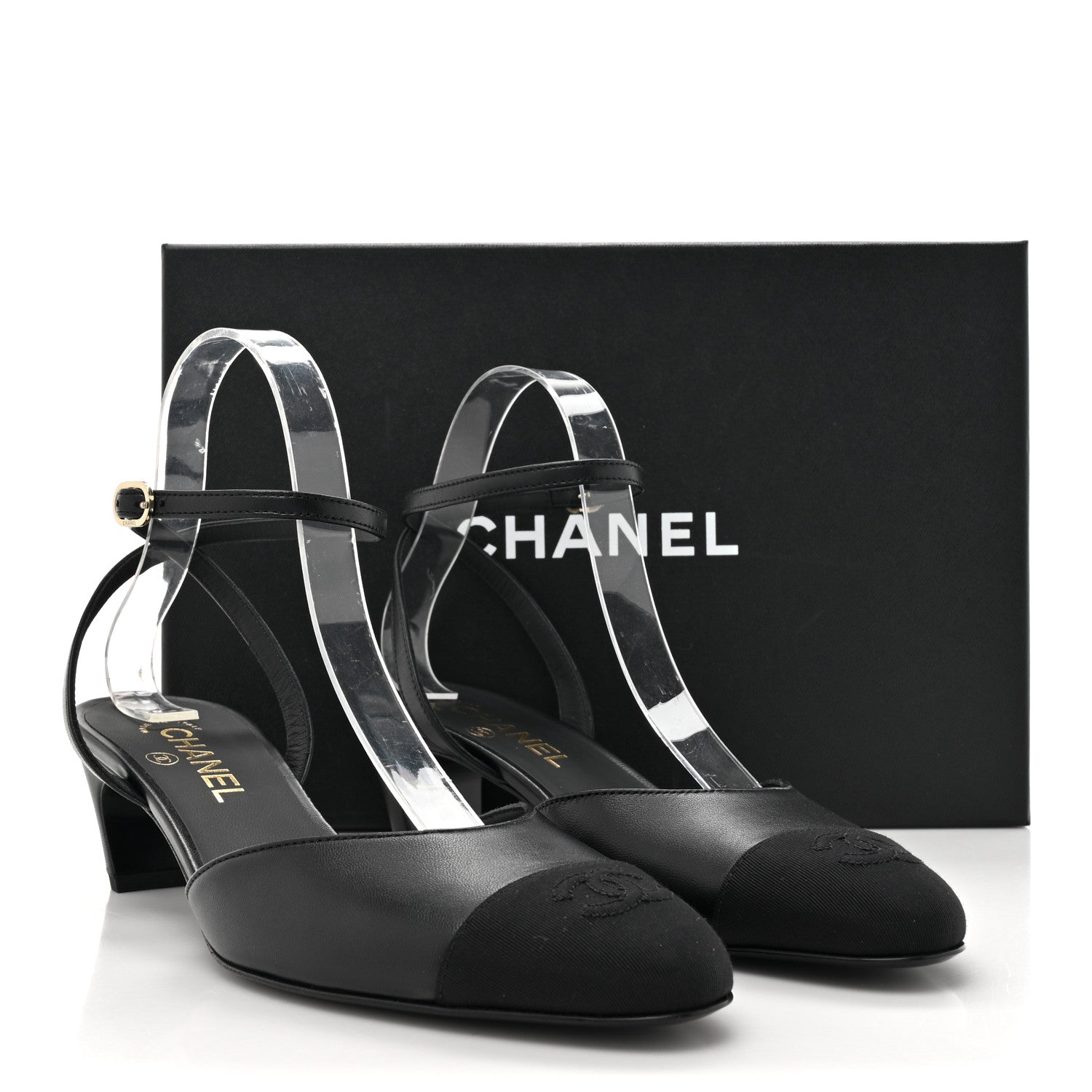 Chanel Lambskin Grosgrain Cap Toe CC Slingback Pumps 39.5 Black 9 of 9